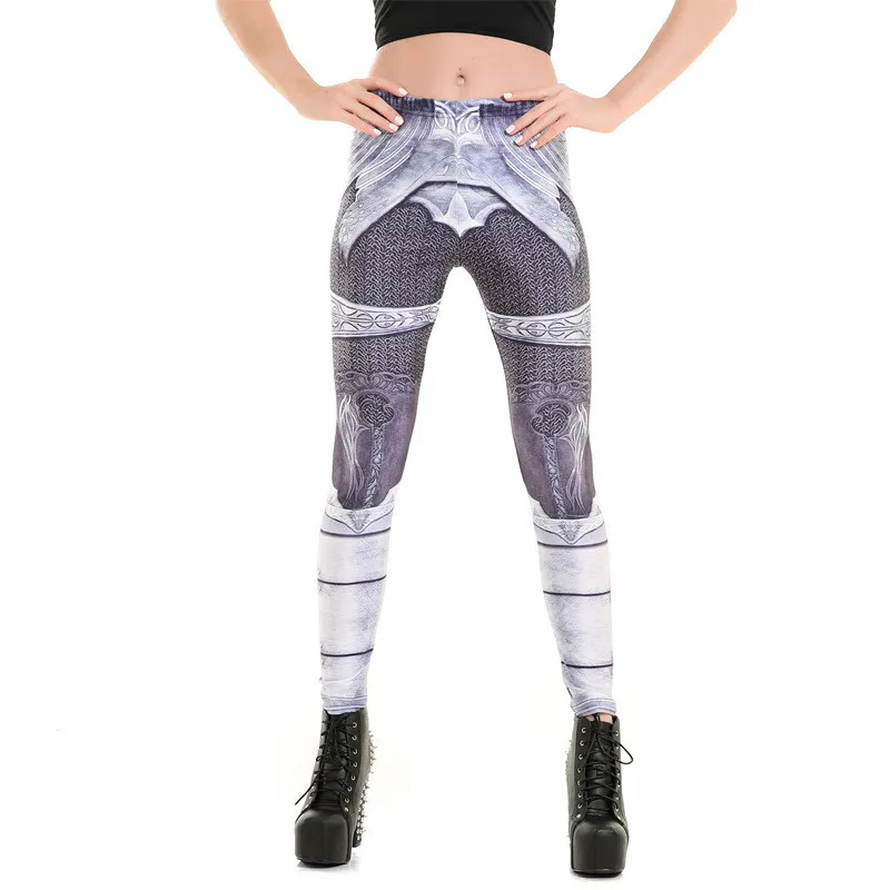 2017 Women Grey Iron Armor Print Leggings Slim Fit Thin Elastic Polyester Cos Party Pants Casual Trousers Drop Shipping | Женская одежда
