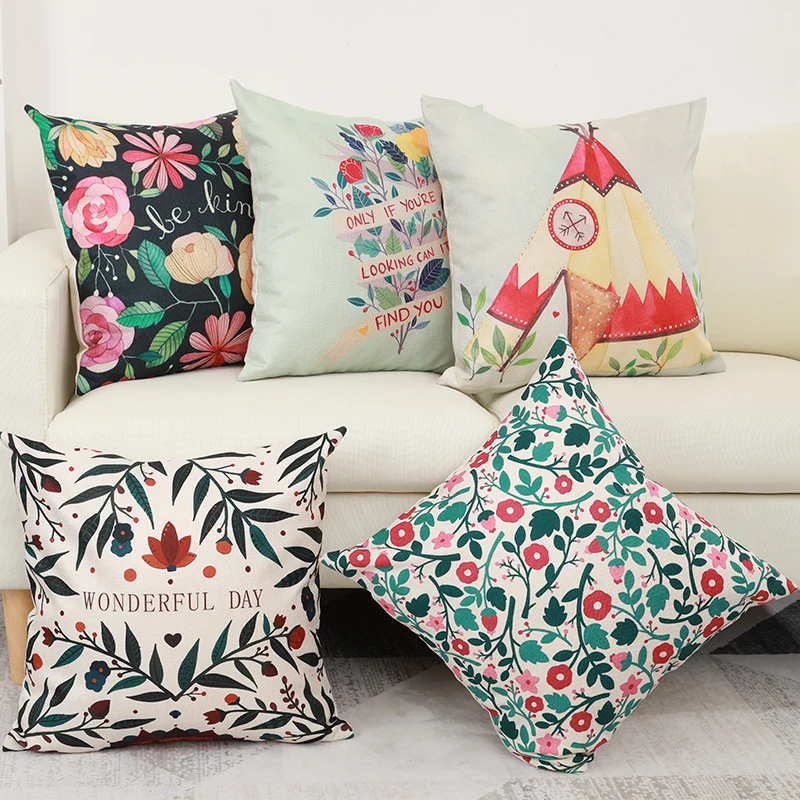 Explosion Garden Flower Retro Fresh Ins Beautiful Country Fabric Sofa Cushion Cotton Linen Pillowcase 45*45cm | Дом и сад