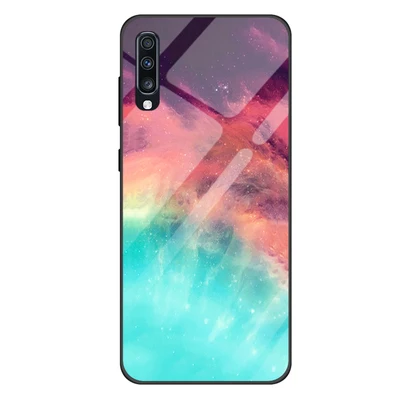 Коричневый Чехол из закаленного стекла для samsung Galaxy A70, силиконовая Мягкая задняя крышка для samsung Galaxy A 70, мультяшный узор, чехол для телефона A7050 - Цвет: Коричневый