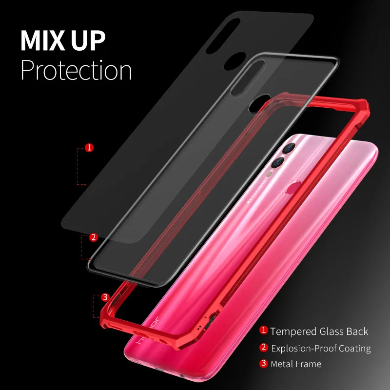 For Huawei P Smart 2019 Bumper Case Aluminum Metal Frame with Clear Tempered Glass Back Cover for Honor 10 Lite |
