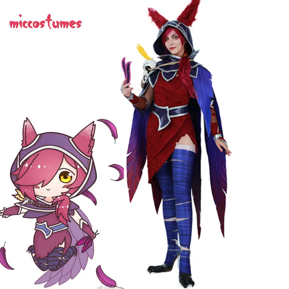 Женский костюм для косплея Xayah Rebel на Хэллоуин с ушками украшение в виде птицы ног