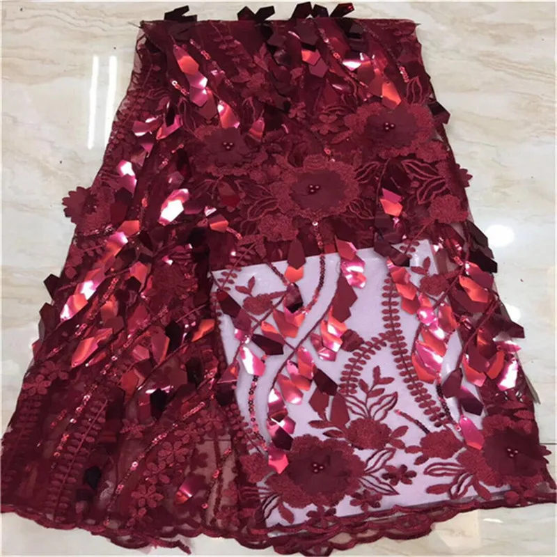 Винно Африканская кружевная ткань высокого качества 3d Роскошная для свадебной