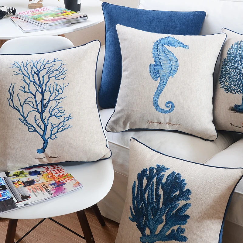 Морской серии из хлопка и льна подушки для дивана украшения дома размером 45*45