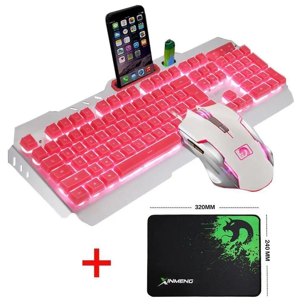 Технология M398 проводной светодиодный Эргономичный Usb игровой клавиатуры мышь комбинированная подсветка 2000 dpi комплекты оптической мыши+ коврик для мыши - Цвет: Red White Light