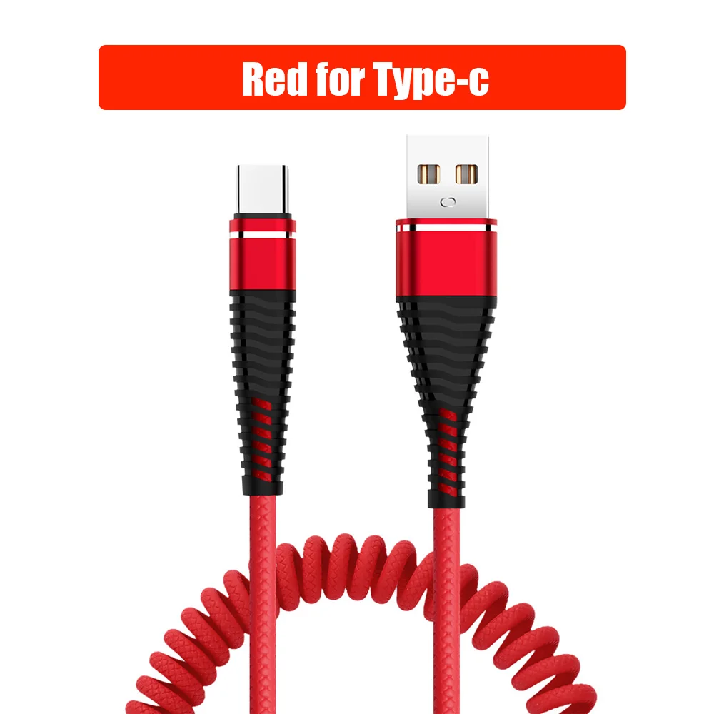 Red For Type-c Кабель USB Type-C функцией быстрой зарядки Micro USB 8 Pin кабель выдвижной пружины зарядный кабель Зарядное устройство для передачи данных кабель Шнур для huawei iPhone для Xiaomi - Цвет: Red For Type-c