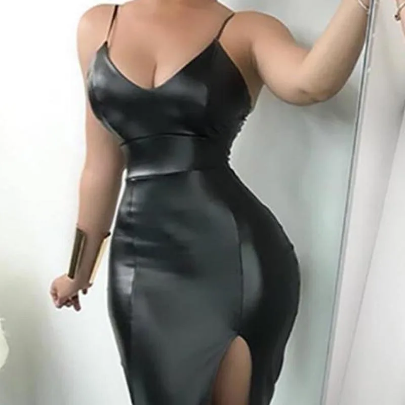 Женское платье Женская Клубная одежда из искусственной кожи на тонких