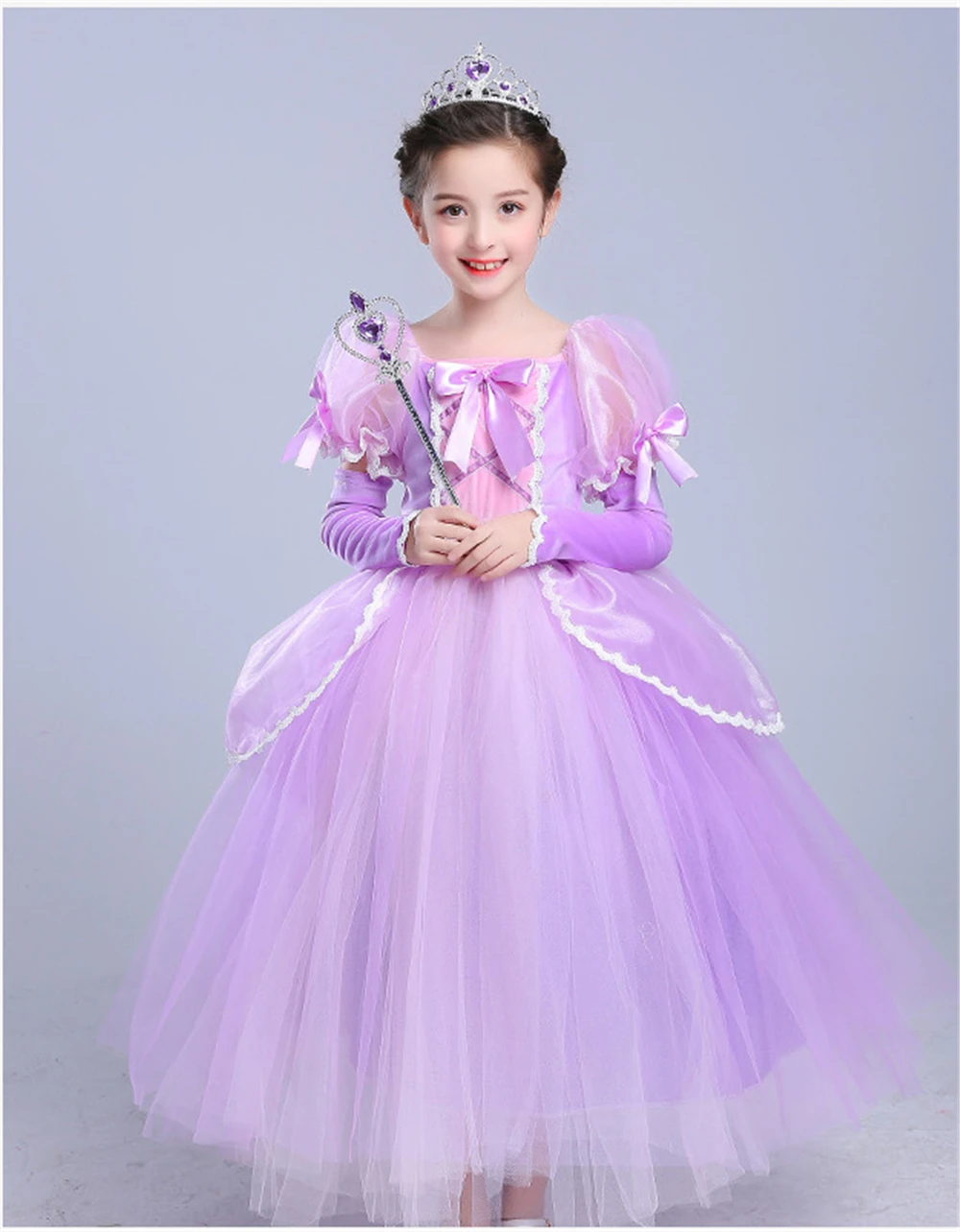Софии для девочек Платье Рапунцель дети с пышными рукавами 6 слоев Пышное