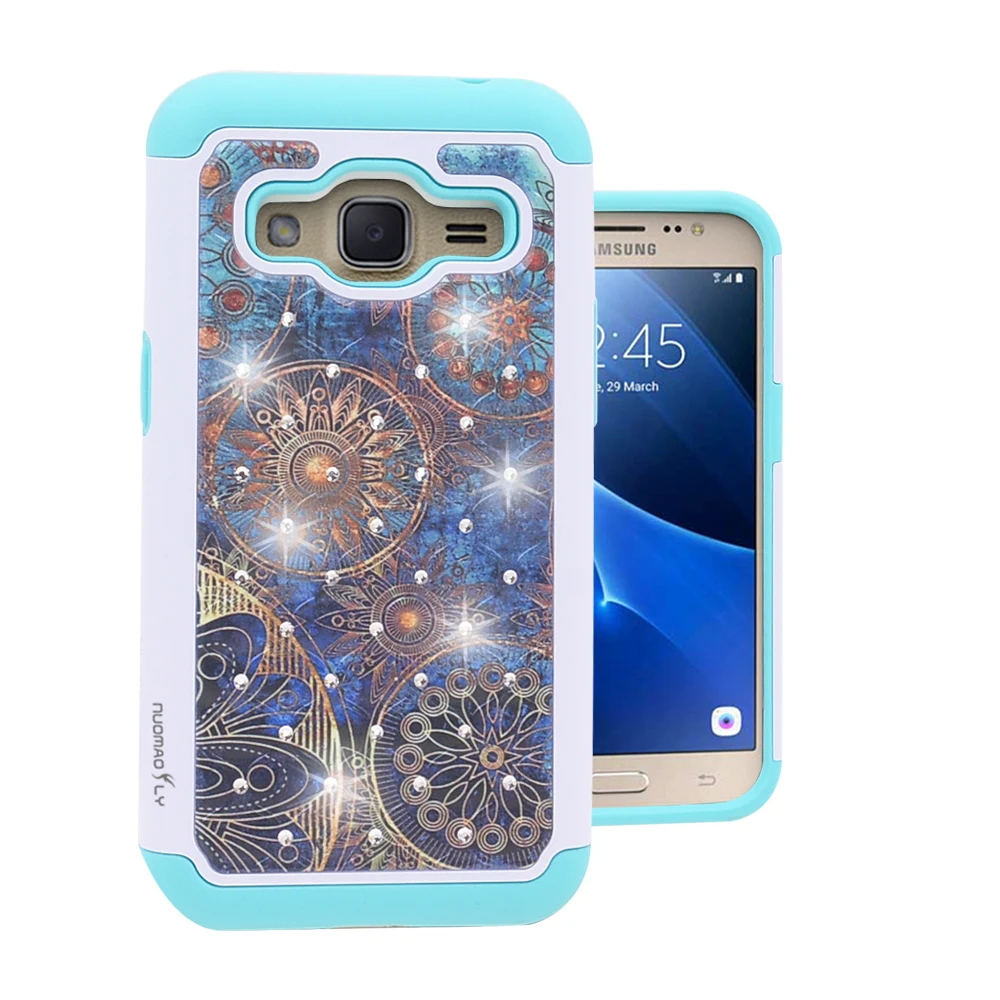 Nuomaofly чехол для Galaxy J7 шипованных rhinestond Гибридный Панцири защитник двойной Слои