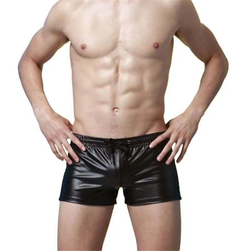 Новые Сексуальные мужские шорты из искусственной кожи на шнуровке боксеры для