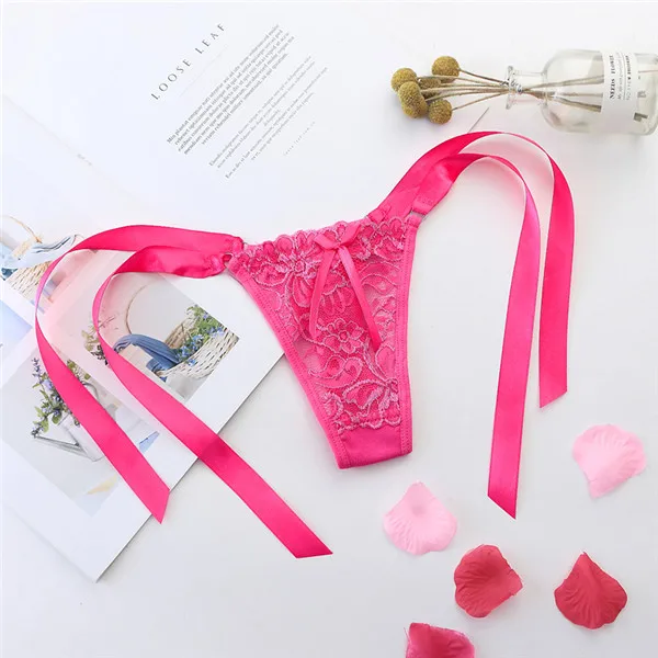 Rose Red Luckymily, сексуальные трусики, женское нижнее белье, низкая посадка, стринги, горячее эротическое белье, трусы, кружевные трусы с бантом, нижнее белье - Цвет: Rose Red