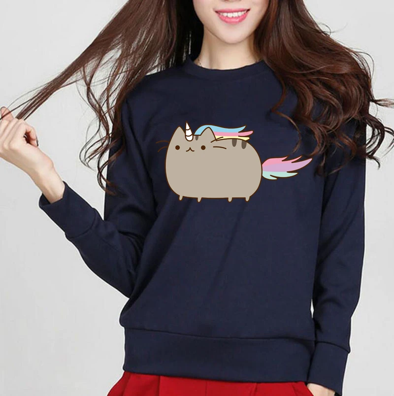 dark blue Женские пуловеры с героями мультфильмов kawaii; сезон осень-зима; флисовые стильные толстовки; цвет темно-синий, черный, красный, серый; спортивный костюм; размеры S-XXL; толстовки; - Цвет: dark blue