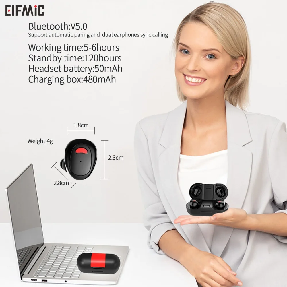 Оптовая продажа ELFMIC TWS Беспроводные Bluetooth 5 0 наушники мини стерео гарнитуры