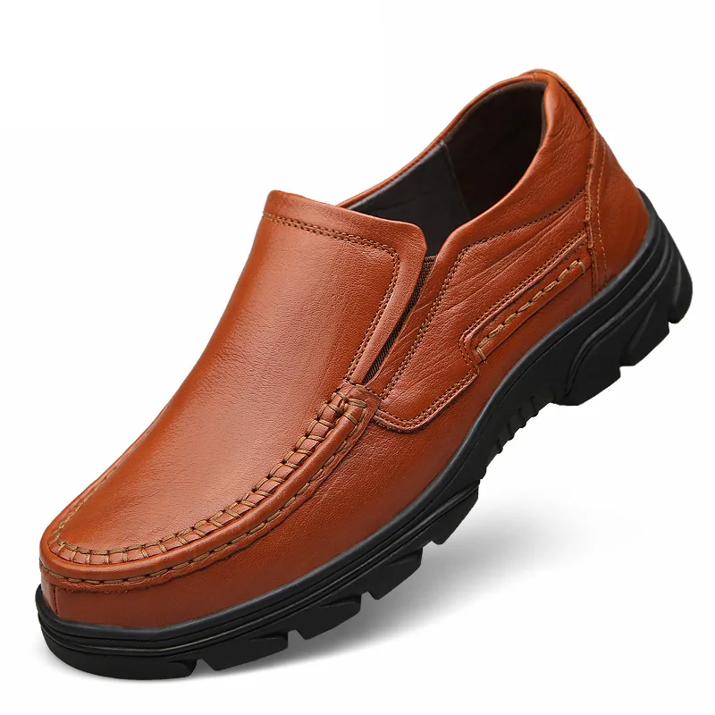 Slip on Brown Обувь из натуральной кожи; мужская повседневная обувь из коровьей кожи; мужская деловая обувь высокого качества на плоской подошве; мужская обувь на шнуровке; Walkerpeak - Цвет: Slip on Brown