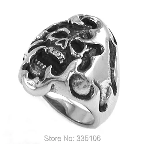 

Free shipping! Gothic Flame Skull Ring Stainless Steel Jewelry Classic Men Motor Biker Ring SWR0179