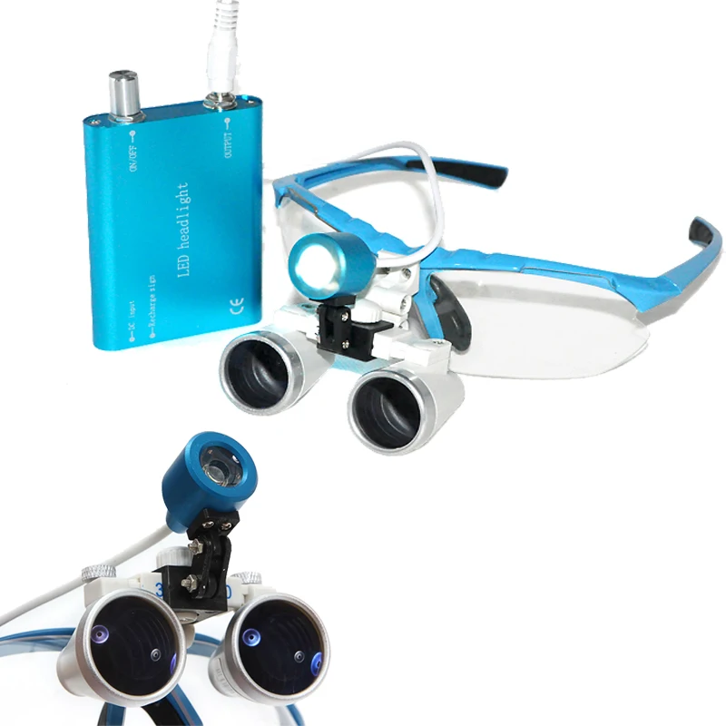 Brand New BLUE Dentist Dental Surgical Medical Binocular Loupes 3.5X 420mm Optical Glass Loupe + LED Head Light Lamp | Инструменты