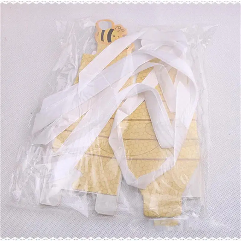 50 шт./лот Подарочная коробка для конфет в виде желтой пчелы с белыми лентами