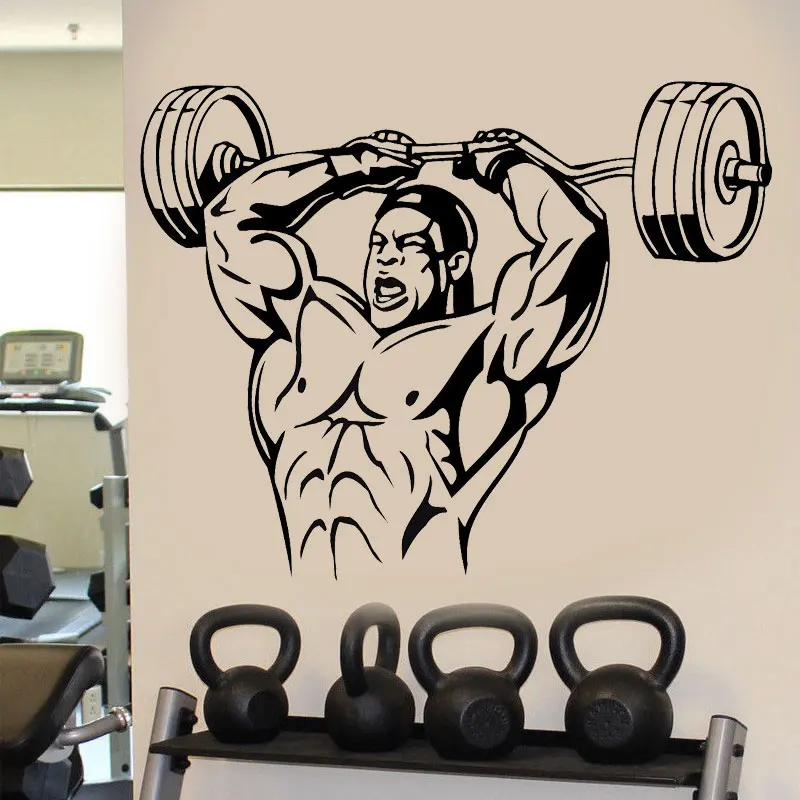 Наклейка на стену виниловая наклейка мышечная спальня человек Powerlifting бодибилдинг тренажерный зал E656