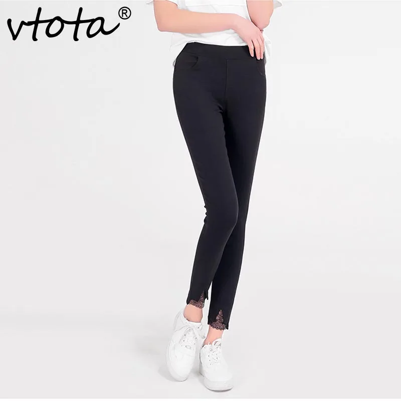 VTOTA Women Pencil Pants Casual Skinny High Waist Lace 2018 Spring Summer Bottoms Black Elastic B39 | Женская одежда