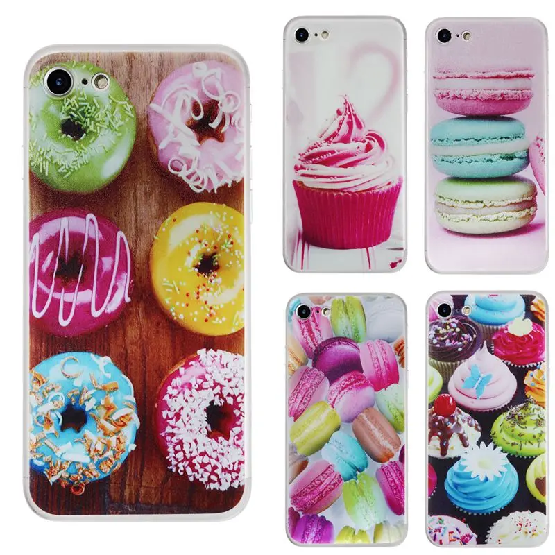 Сладкий десерт телефон case для iphone 6 6s plus 5S 5 se 7 плюс окрашены macaron пончики торт soft