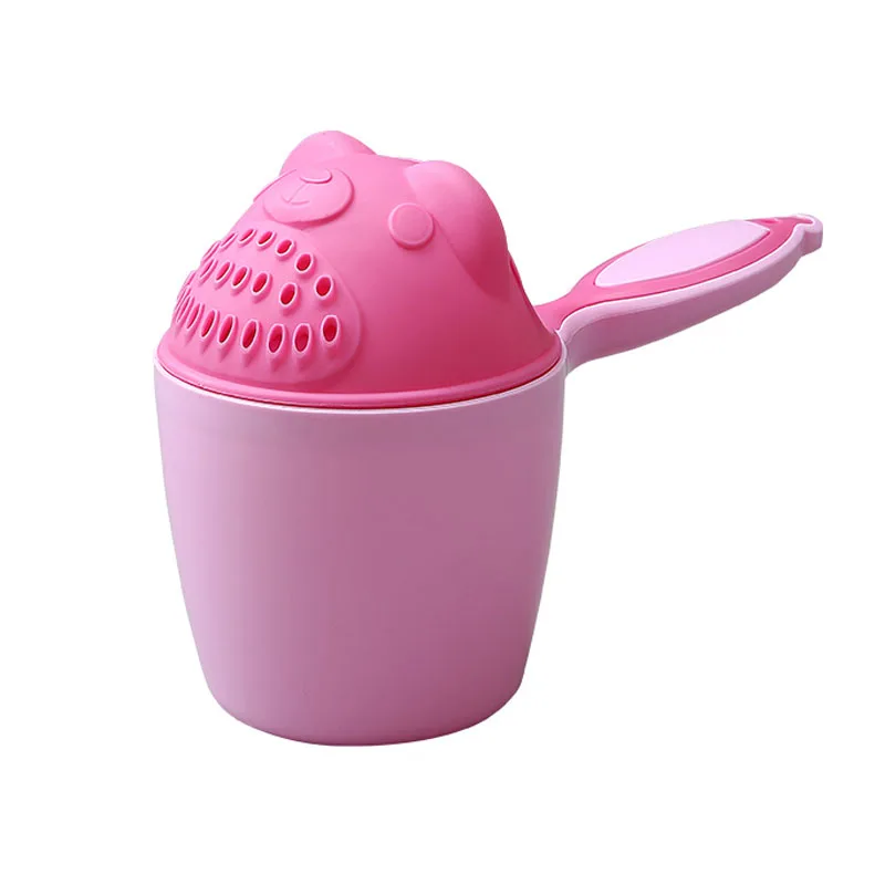 Pink Bear Мультяшная детская чашка с шампунем, ложка для душа, детская ложка для купания, Детская насадка для мытья волос, детская пляжная игрушка для купания, уход за ребенком - Цвет: Pink Bear
