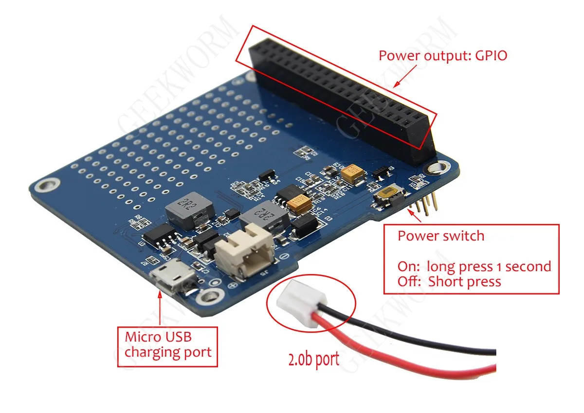 Плата расширения литиевой батареи Raspberry Pi может отображать мощность UPS шляпу плата расширения Поддержка заполнения во время использования