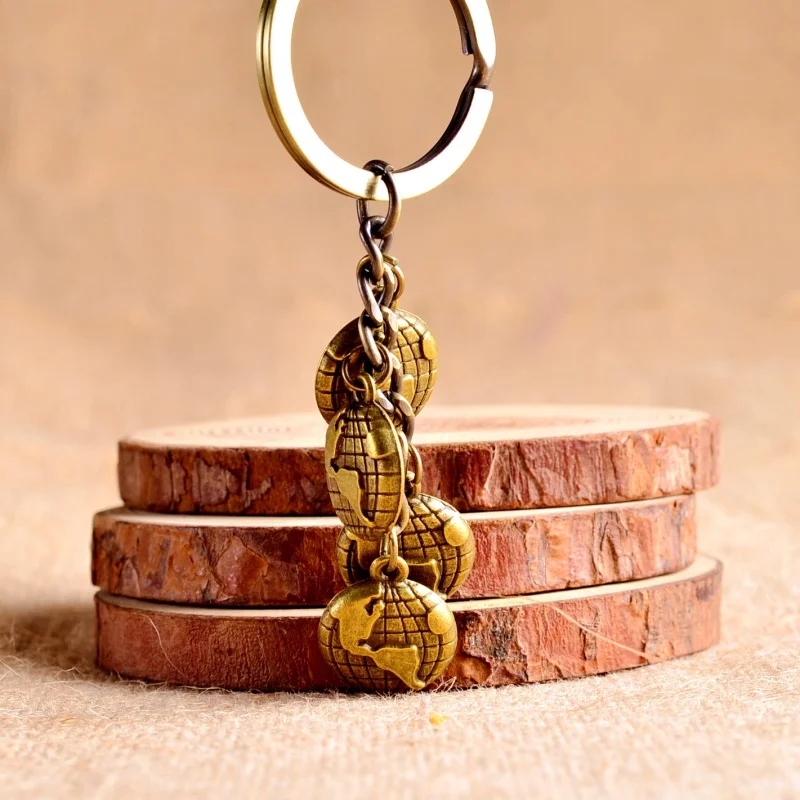 Vintage Antique Bronze Zinc Alloy Metal Chain Map Keychain Ball Earth Keyring World Accessory Tellurion Brelok Gift Souvenir | Украшения и