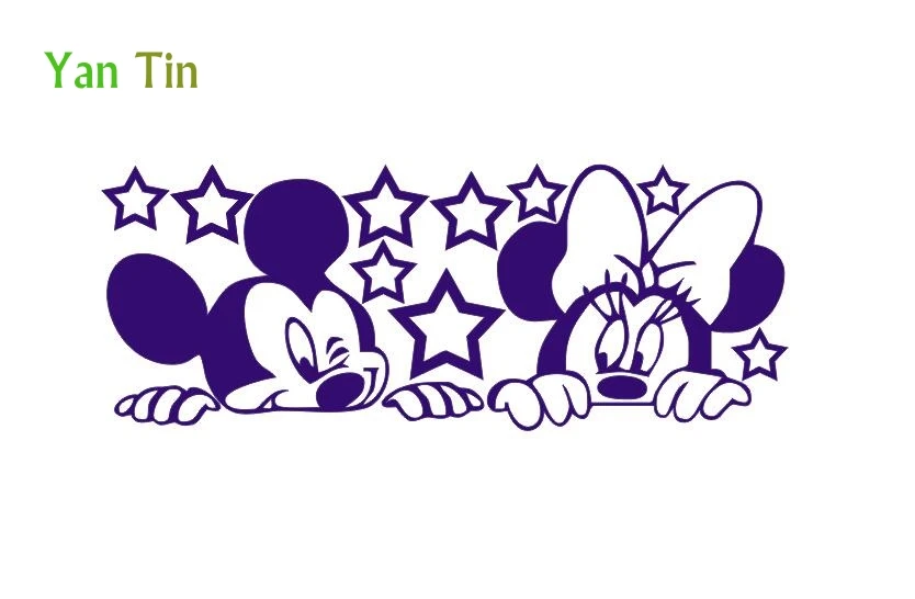 Purple Мультфильм Микки Маус и Минни настенные Стикеры для детской комнаты полые звезды украшения художественная Фреска самоклеющиеся звезды обои - Цвет: Purple