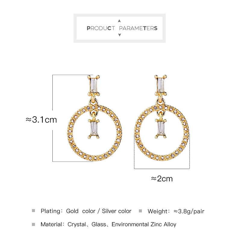 Серьги с кристаллами золотого цвета Классические круглые серьги подвеской