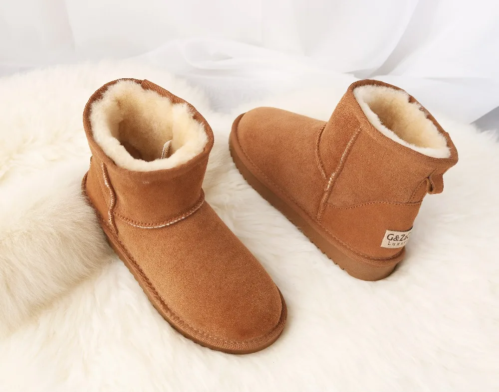 G& Zaco/роскошные зимние сапоги из овечьей кожи; женские полусапожки из натуральной кожи; зимние сапоги из водонепроницаемого материала с овечьим мехом; зимняя обувь для девочек