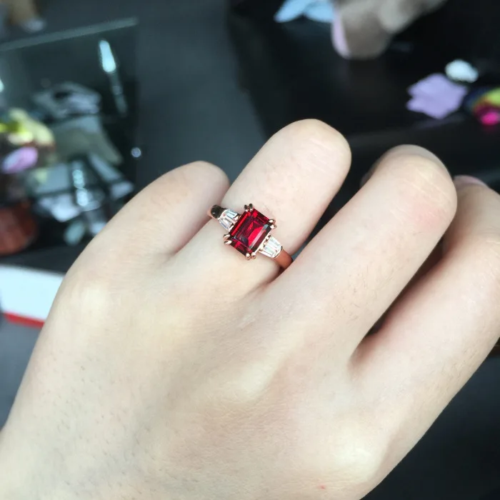 Solid Silver 925 Natural Red Square Stone Rings Women Elegant Brief Style Female Sterling Jewelry Free Ring Box Gifts | Украшения и