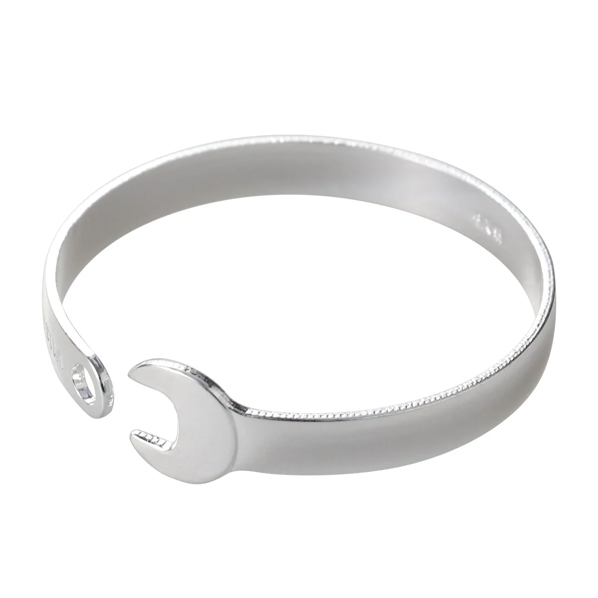Vintage Retro Open Bracelet Wrench Shaped Unisex Titanium Steel Bangle for Women Men(Silver