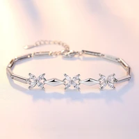 100 925 sterling silver fashion shiny crystal flower ladiesbracelets women jewelry female wedding gift drop shipping cheap