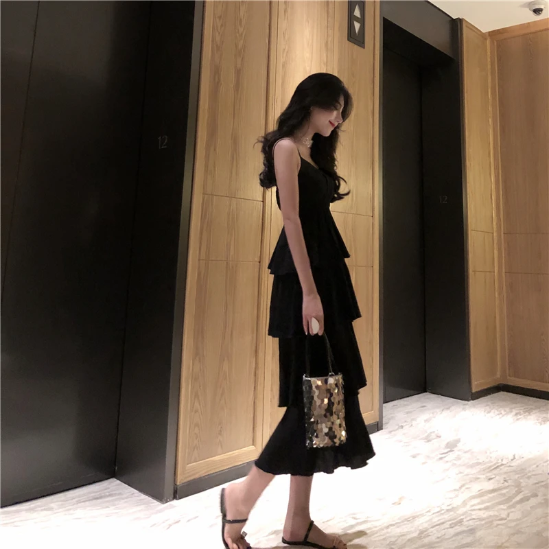 Женское платье с коротким рукавом Vestidos Verano черное трапециевидной формы