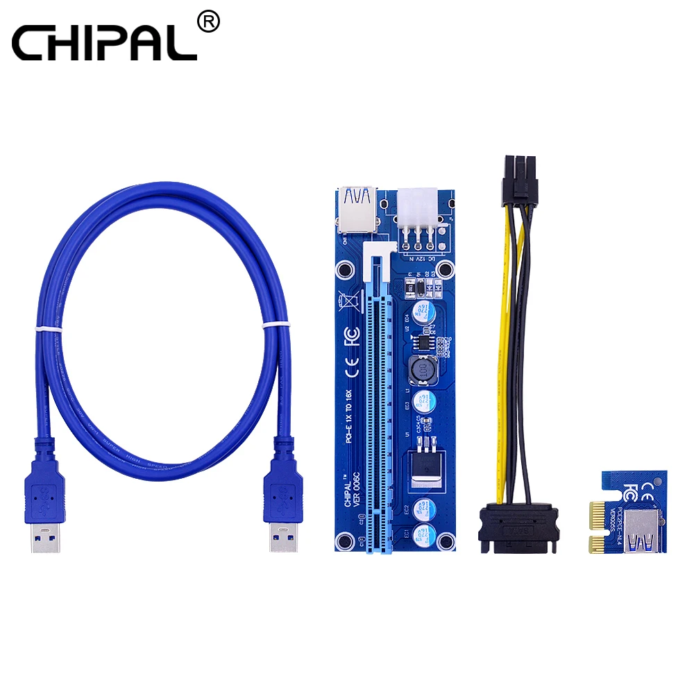 CHIPAL 100 см VER006C PCI E Riser Card 006 Express 1X 16X + USB 3 0 кабель для передачи данных 6Pin SATA майнинга