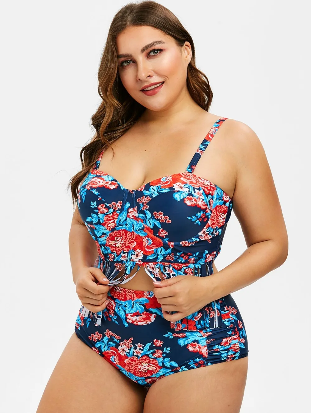Женский купальник с высокой талией и цветочным принтом винтажный купальный