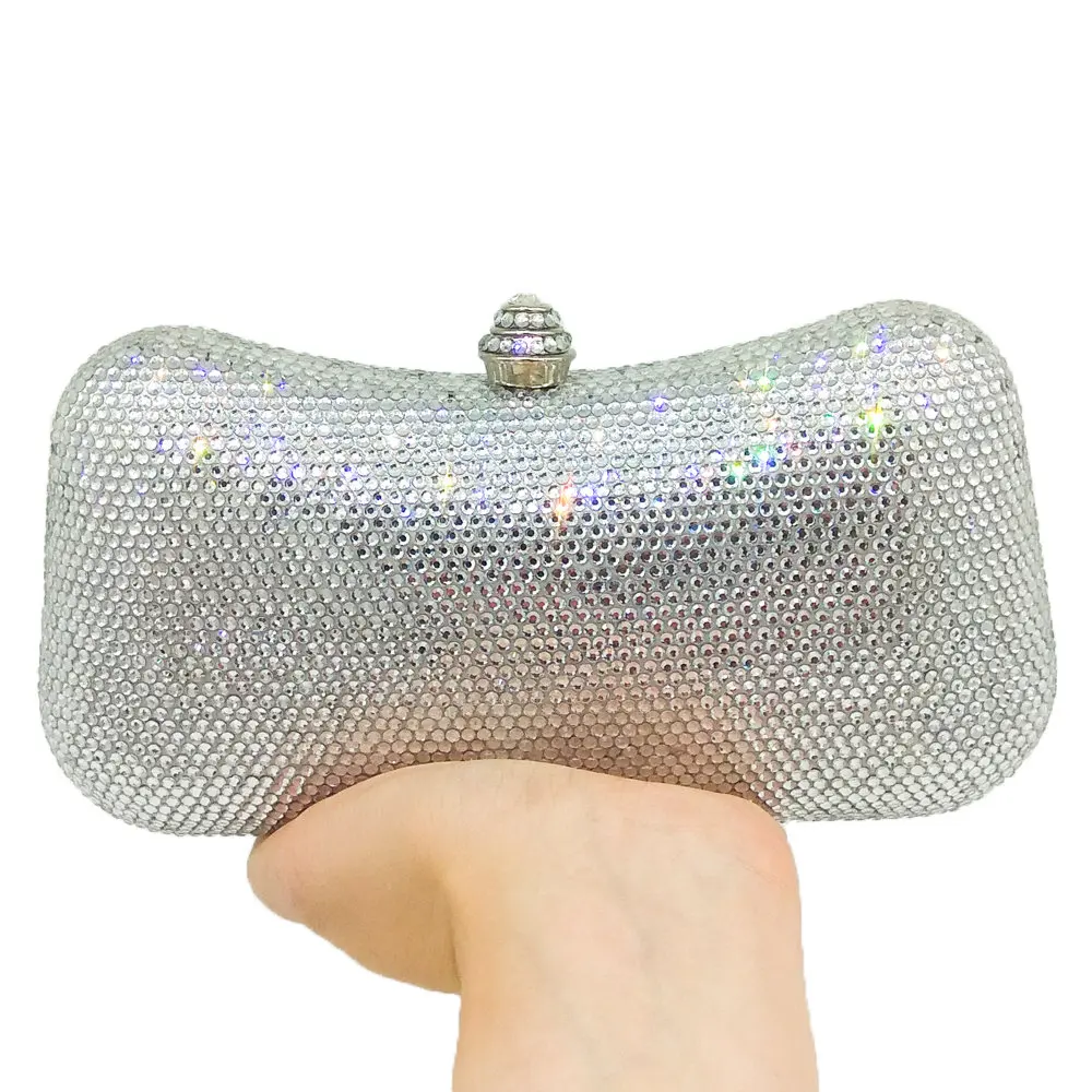 Boutique de FGG светская классический Дизайн Для Женщин серебряные кристалл сумка