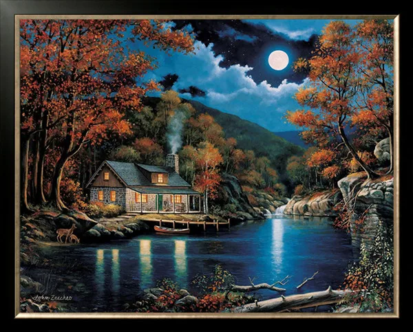 

oneroom Needlework,embroidery,DIY DMC 14CT Cross stitch kits Lakeside cabin scenery counted Cross-Stitching home decor crafts