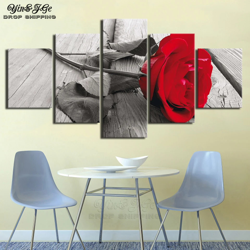 Home Decoration Canvas Picture Modern Living Room 5 Pieces Red Rose Flower HD Printed Painting Wall Art Modular Poster Framework | Дом и сад