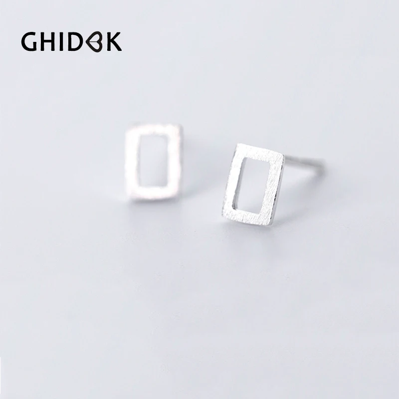 GHIDBK мини 925 стерлингового серебра Крошечные полые квадратные серьги гвоздики