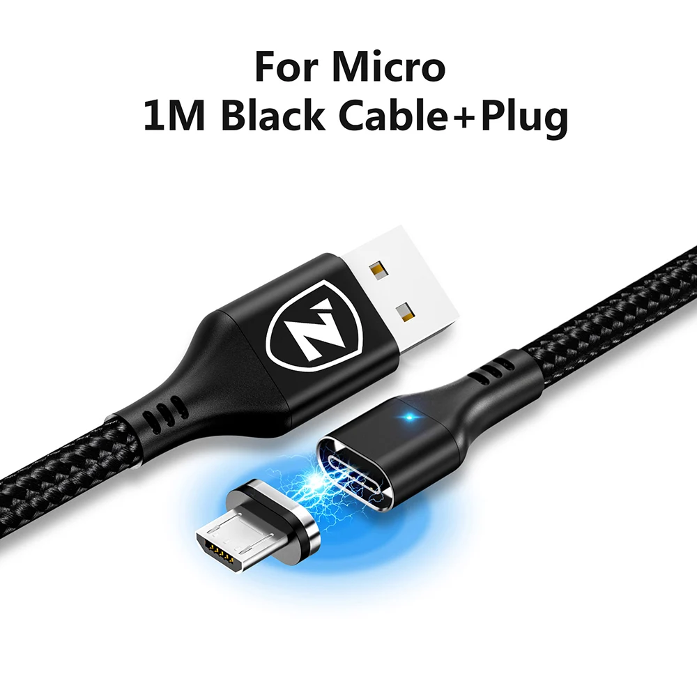 BlackMicro ZRSE Магнитный Micro Usb кабель для Iphone samsung 3A Быстрая зарядка данных провод шнур магнит Зарядное устройство Usb type C кабель для мобильного телефона - Цвет: BlackMicro