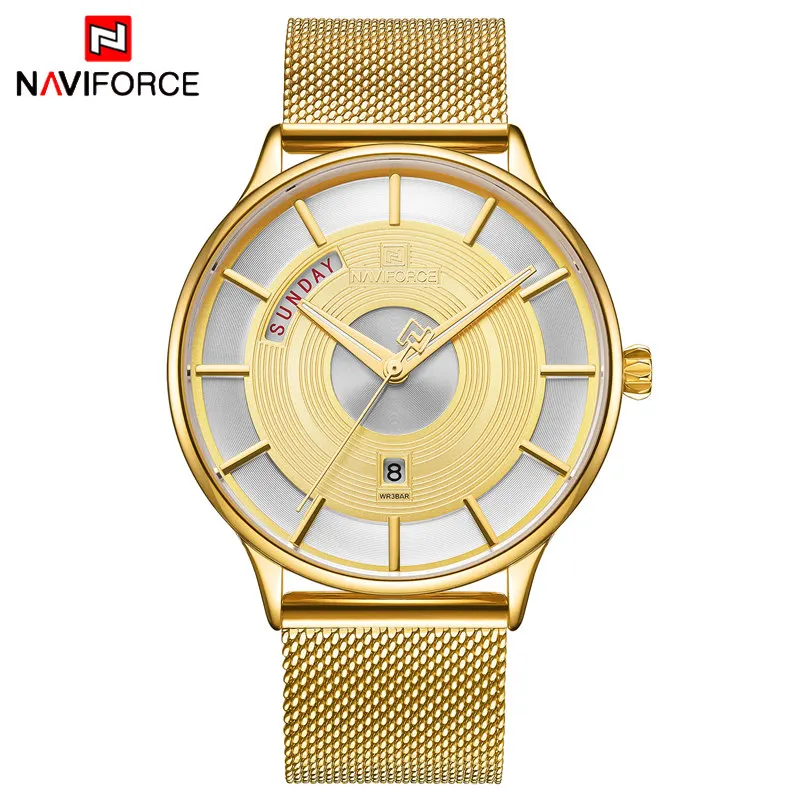 Gold NAVIFORCE Топ люксовый бренд часы мужские модные стальные сетчатые Кварцевые спортивные часы мужские повседневные деловые наручные часы Relogio Masculino - Цвет: Gold