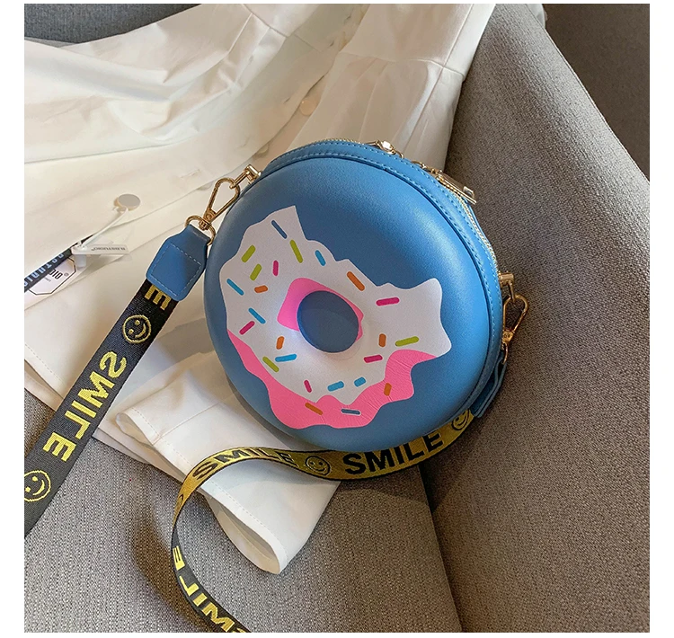 3 Color Fun Cartoon Smiley Shoulder Strap Donut Design Girl's Round Shoulder Bag Handbag Crossbody Bag Women Casual Totes Pouch
