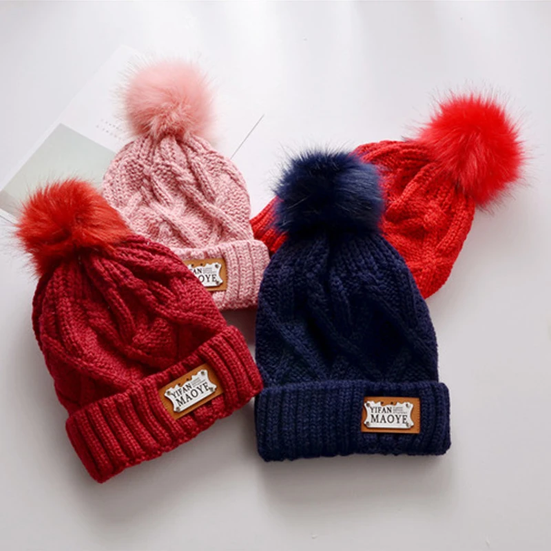Новинка 2019 года Зимняя шерстяная вязаная шапка с меховым помпоном женская