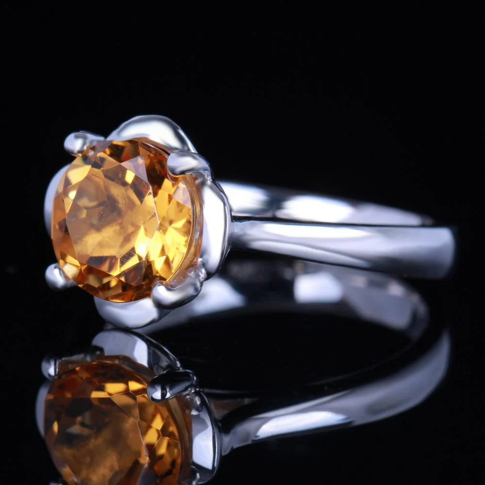 Real 925 Sterling Silver Round Cut 9mm 1.87CT Flawless Genuine Citrinee Engagement Wedding Women Flower Fine Jewelry Ring | Украшения и