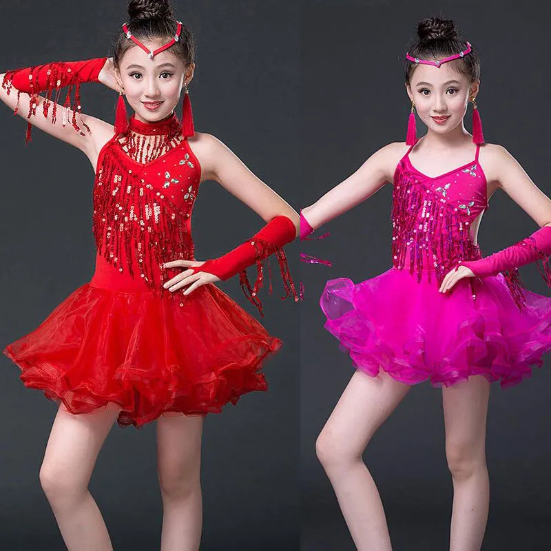 Платье с кисточками и лаком для девочек платье латинских танцев бальных сальсы