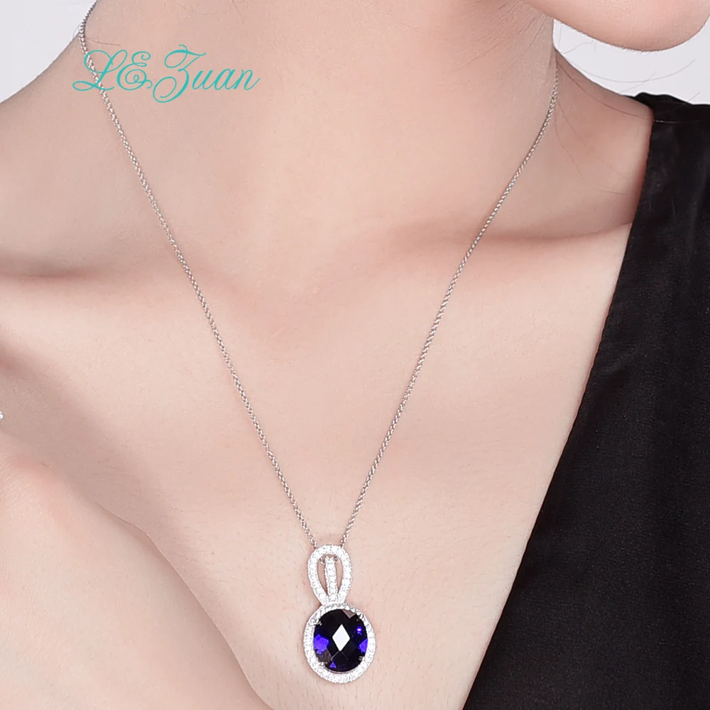 L&ampzuan Oval Sapphire Jewelry Sets for Women Blue Gemstone 925 Sterling Silver Pendant Earrings Set Wedding Party Ring | Украшения и