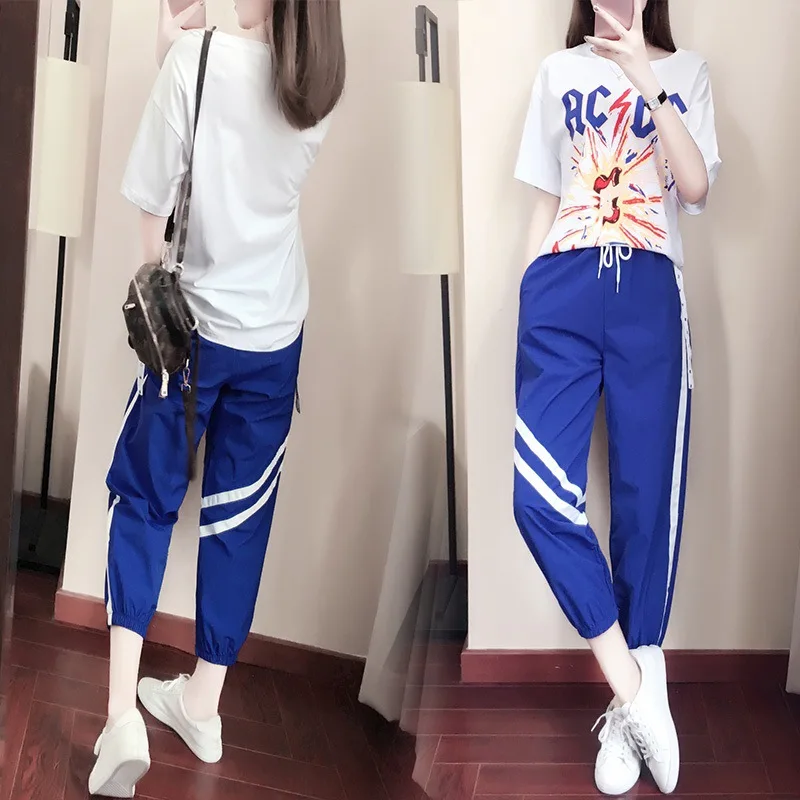 Лето 2019 новые тонкие модные с коротким рукавом женские спортивные и свободные