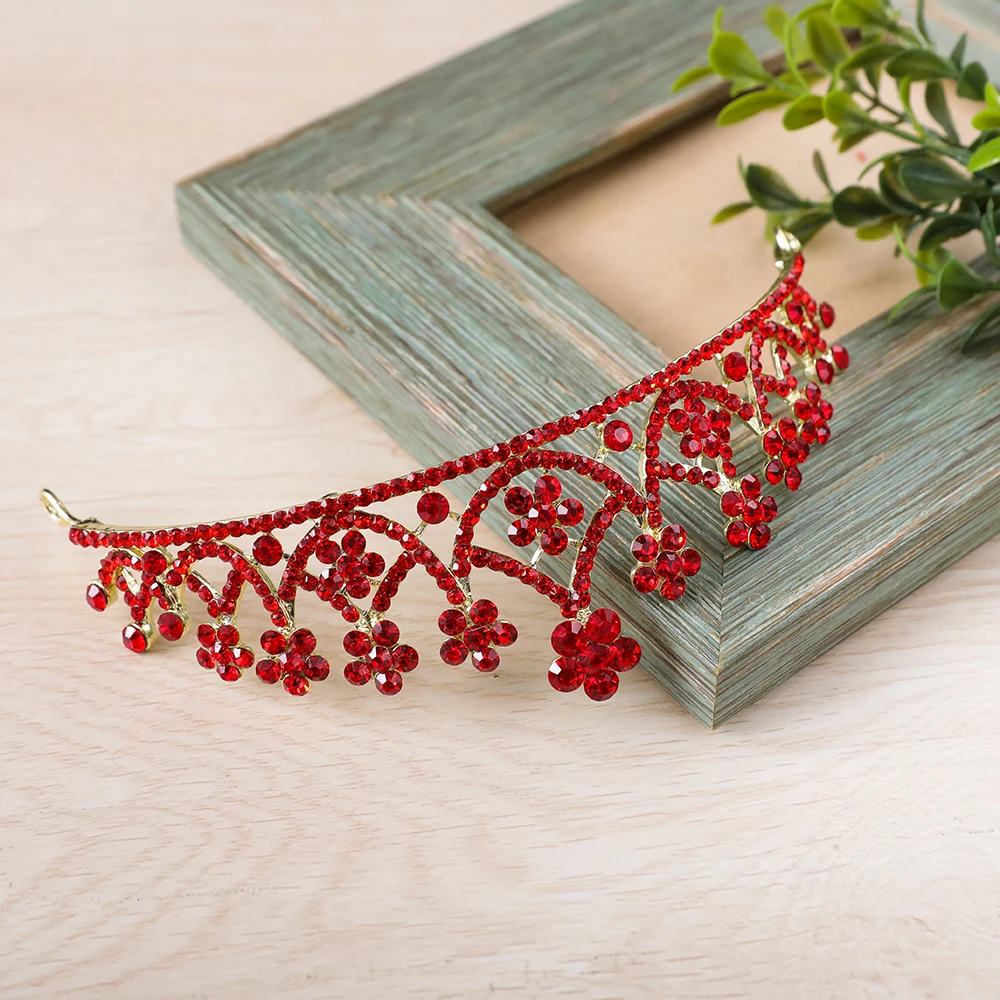 Новый красный цветок из горного хрусталя Корона Тиара завод дизайн ожерелье