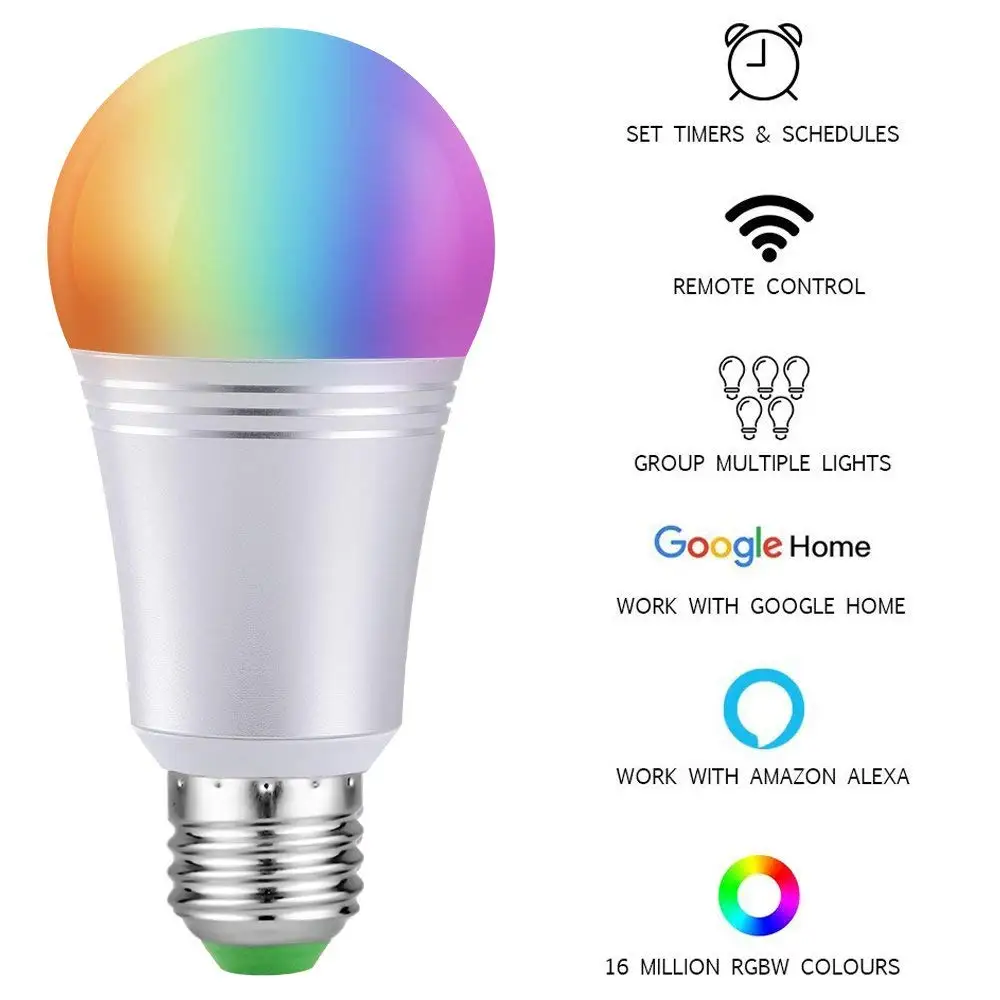 Умная Светодиодная лампа WiFi E26 60 Вт эквивалент (7 Вт) с регулируемой яркостью