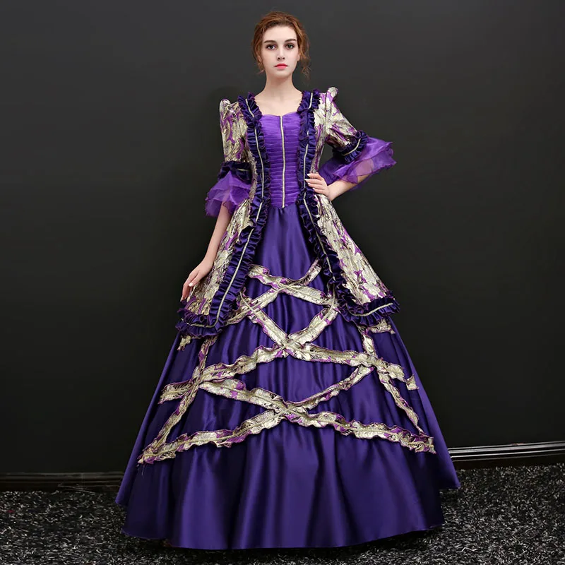Фото Вечернее платье для маскарада 18 го века фиолетовые бальные платья с квадратным